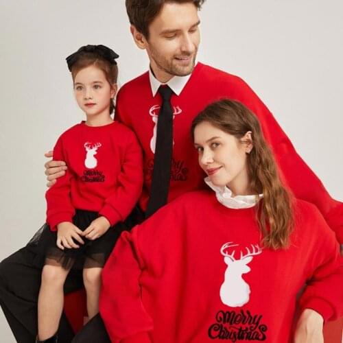 Parent-child Wear Autumn And Winter Christmas Family Three With Deer Print Long-sleeved Hedging Simple Clothing Outfit Matching