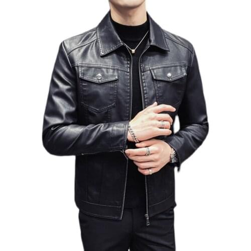 2021Autumn Mens Leather Jacket, British and Korean Slim Motorcycle Leather Jacket