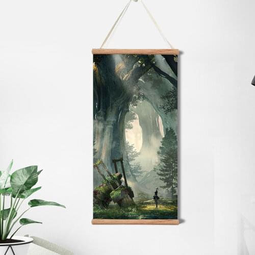 Video Game NieR:Automata Posters Prints Solid Wood Hanging Canvas Scroll Paintings Wall Art Pictures for Living Room Home Decor