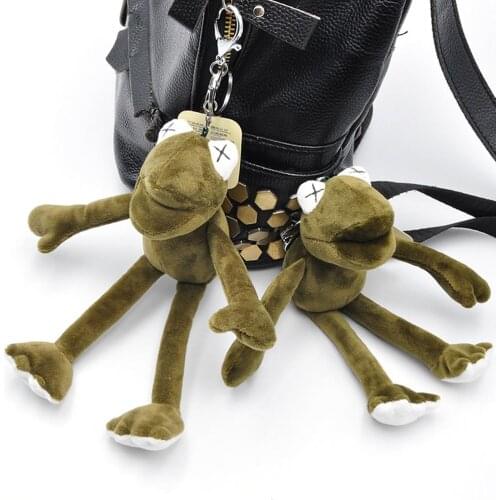 Pluff Funny Cartoon Frog Plush Keychains Rings Key Holder 8 Inch Super Soft Animal Toy Metal Keyring Bag Decor