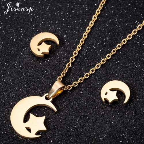 Simple Star & Moon Pendant Necklace for Women Bijoux Stainless Steel Jeweley Sets Pentagram Charm Jewelry Accessories Collier