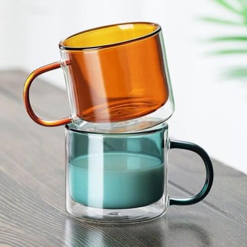 Clear Double Wall Cup Coffee Tea Drink Cups Glassware Beauty Heat Insulated Drink Mug with Handle 9 Oz Drinkware 2021 New