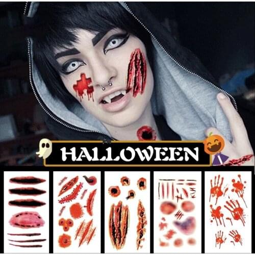 30Pcs/Set Halloween Horror Wound Scar Face Disposable Temporary Tattoo Stickers Scar Tattoo Stickers Party Decorations Party
