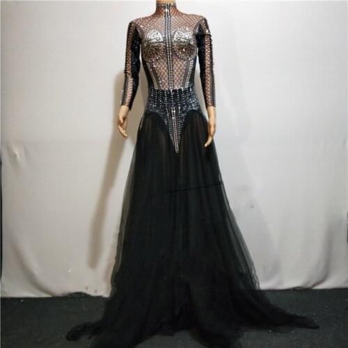 Sexy birthday dresses Newest design crystal super bright singer costumes Nightclub Party Female Singer Costume Celebrate dress