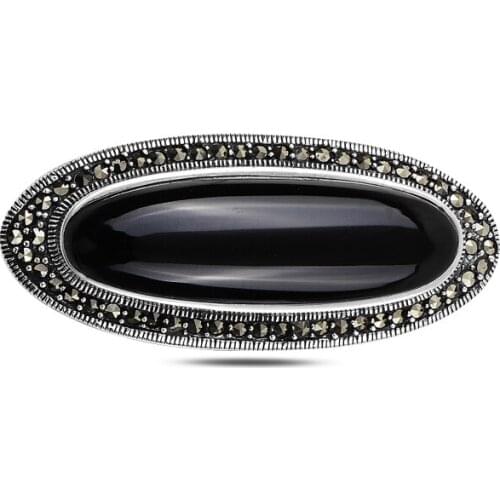 Silverlina Silver Natural Stone & Marcasite Gemstone Brooch