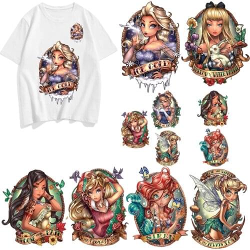 Disney Princess Magic Mirror Series On clothes Heat transfer sticker mom baby DIY parent-child T-shirt girl Clothes stickers