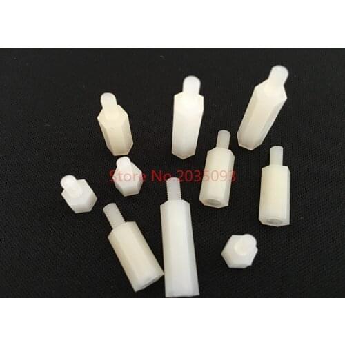 50pcs Male To Female Thread M3*5/6/7/8/9/10/11/12/13/14-30mm+6mm White Plastic Nylon Hexagon Hex Standoff Spacer Pillars/column