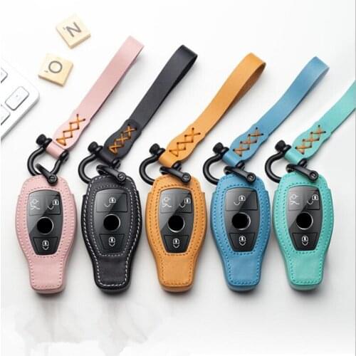 Genuine Leather Car Key Bag Case Cover Key Holder For Mercedes BENZ W203 W210 W211 W124 W202 W204 AMG 2017 E Class W213 2018 S