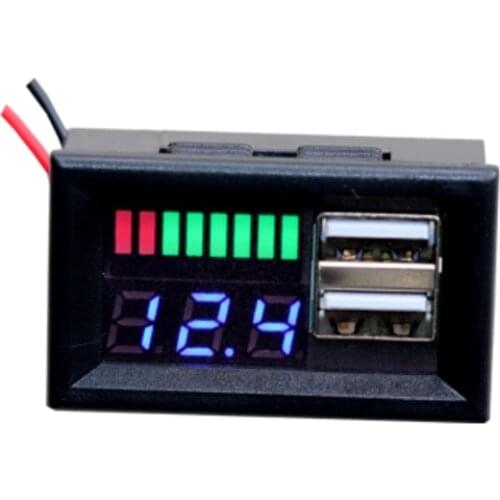 LED Digital Display Voltmeter Voltage Meter Volt Tester Dual USB 5V 2A For DC 12V Cars Motorcycles Vehicles Battery capacity