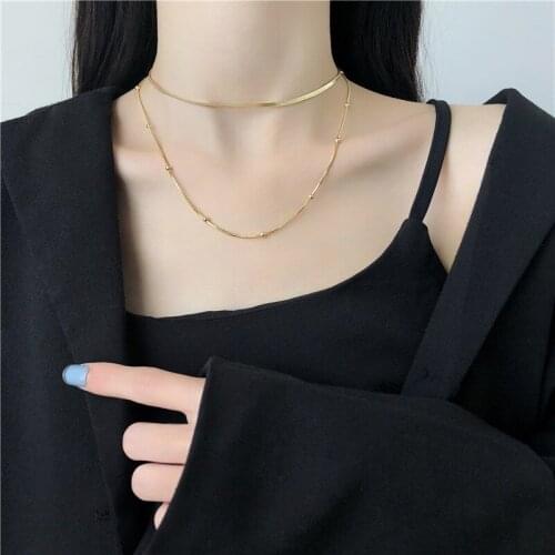 TIMEONLY Delicate Double Layering Snake Neckalce Beading Golden Chain Choker Necklaces for Women Girls Temperament Jewelry