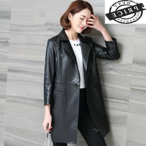 Trench Real Leather Coat Female Genuine Leather Jackets Women Long Natural Sheepskin Coats Spring Clothes Outwear LWL1535