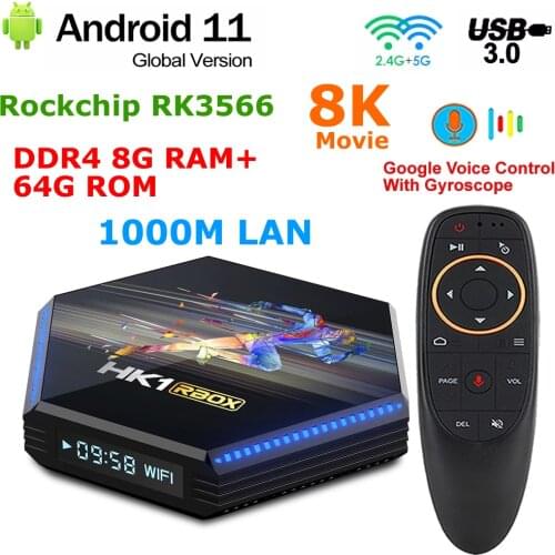 Android 11 TV BOX HK1 RBOX R2 RK3566 DDR4 8GB RAM 64G ROM 1000M Lan 5G Dual wifi USB3.0 HDR 4K Youtube Media Player Set Top Box