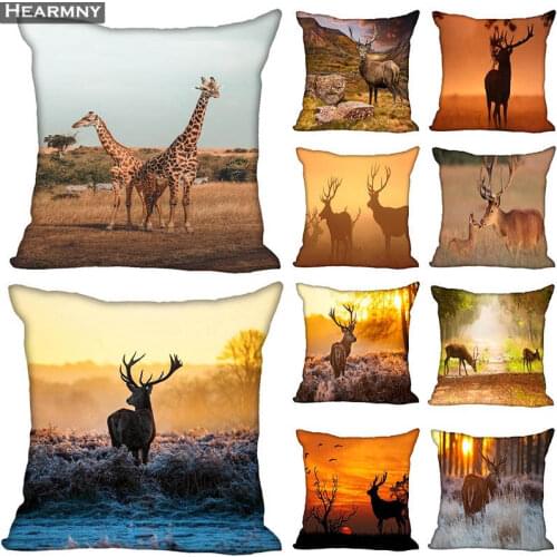Custom Decorative Pillowcase Deer Art Square Zippered Pillow Cover 35X35,40x40,45x45cm(One Side)