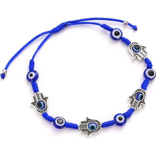 12pcs Hamsa Hand Evil Eye Beaded Bracelets Bangles Lucky Rope Weaved Bracelet Wristband Jewelry for Women Men