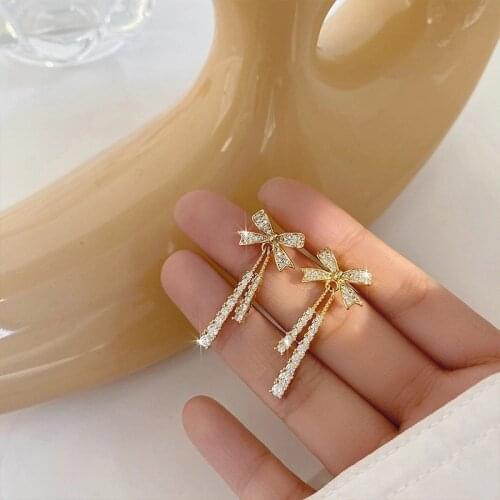 Fashion Bracelet Zircon Bow Stud Earrings Gold Plated Tassel Animal Butterfly Pendant Stud Earrings Womens Party Jewelry