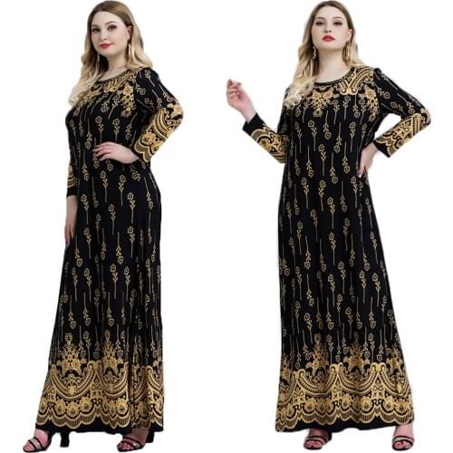Abaya Muslim Women Printed Long Dress Vintage Maxi Robe Caftan Arab Jilbab Long Sleeve Spring Summer Dubai Party Gown Turkish