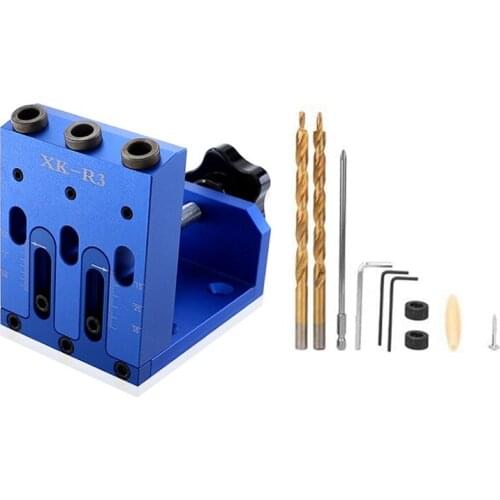 1Set Pockethole Jig Kit Woodworking Inclined Hole Locator Hole Drilling Guide 9mm Aluminum Alloy Drill Positioning Kit