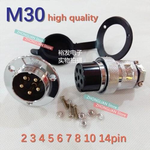1male+1female=1set)/lot M30GX positive and negative aviation plug GX30 FD30 2 3 4 5 6 7 8 10 14 core P with flange connection
