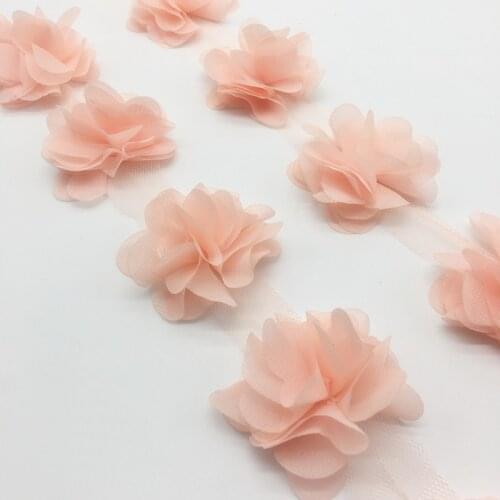 13pcs/yard 3D Light pink Chiffon Cluster Flowers Wedding Dress Bridal Fabric Lace Trim Fabric DIY Sewing