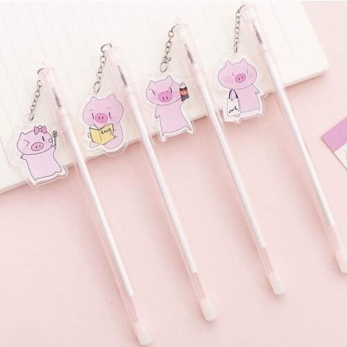 24PCs Girls Heart Pink Pig Pendant Gel Pens Set Student Exam Writing Signature Pen School Office Supplies Stationery Wholesale