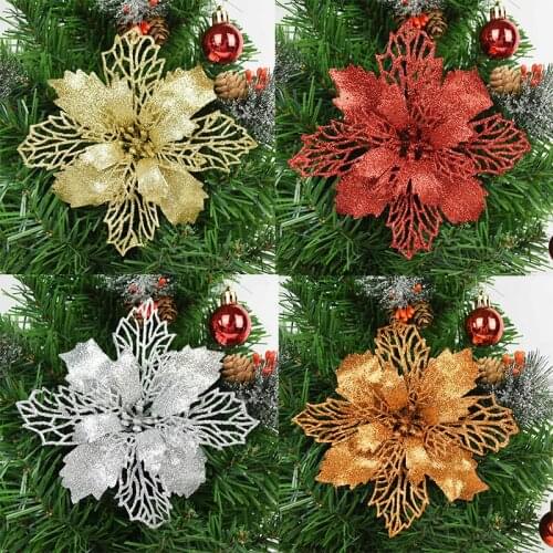 5pcs Glitter Christmas Flower Artificial Flowers Christmas Decorations for Home Xmas Tree Ornaments Wedding New Year Xmas Decor