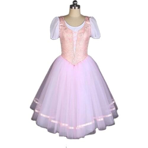 Adult Girls Professional Romantic Ballet Tutus Puff Sleeve Gissel Ballet Tutu Dress Pink Ballerina Dance Show Costume B20012