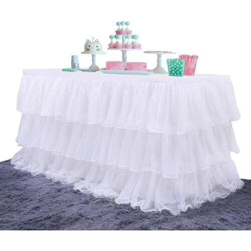 WhiteTulle Tutu Table Skirt tablecloth 6ft 9ft 3 Tiers Hotel Dinner Tableware Decoration Birthday Baby Shower party decoration