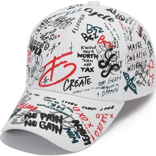 2020 New Unisex Women Men Hats Adjustable Black White Color Printing Graffiti All-matching Baseball Cap For Male Female