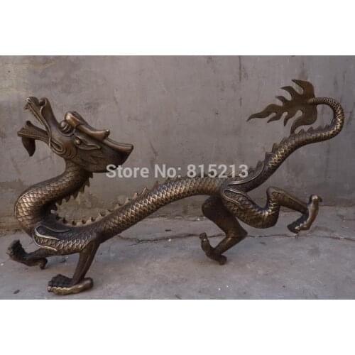 Bi001210 14"Chinese Bronze Carved Eximous Dragon Statue