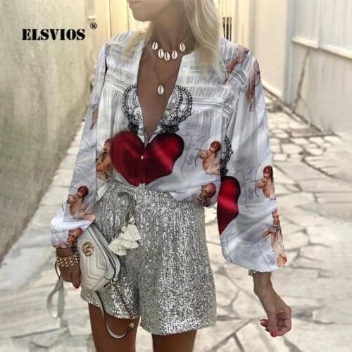 Elegant Women Office V Neck Buttons Cardigan Print Blouses 2021 Fashion Spring Summer Long Sleeves Loose Holiday Casual Shirts