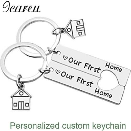 Heart Costumized Keychain Our First Home Stainless Steel Key Ring Titanium Pendant House Warming New Home Valentines Day Gift