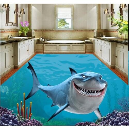 Home Decoration 3d flooring 3D Stereo Sea World Shark Floor Painting pvc wallpaper 3d wallpaper for floor