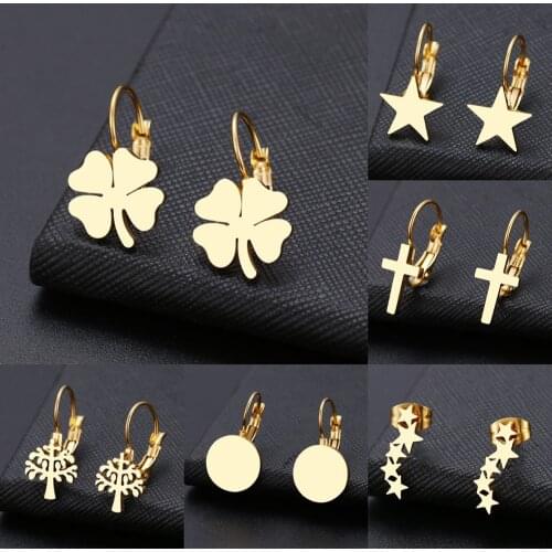DOTIFI For Women earring lucky clover, classic cross, geometric figure welded stainless steel gold and silver color earrings