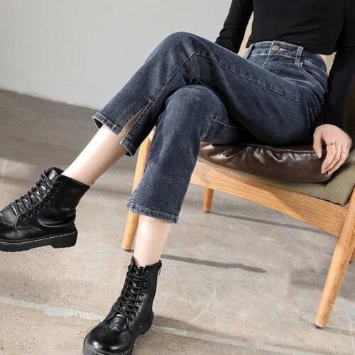 ZHOUTAYLOR Jeans Woman Fashion sweet Button Calf-Length Bottoms Female Straight Casual High Waisted Autumn New Trousers Femme