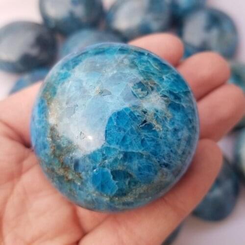 Blue APATITE Crystal Polished Palm Stone - Madagascar