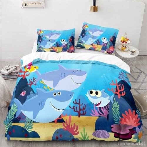 2/3pcs Cute Shark Animals 3D Cartoon Printed Bedding Set Soft Duvet Cover Set Bed Linens Bedclothes Home Textile for Kids Adults