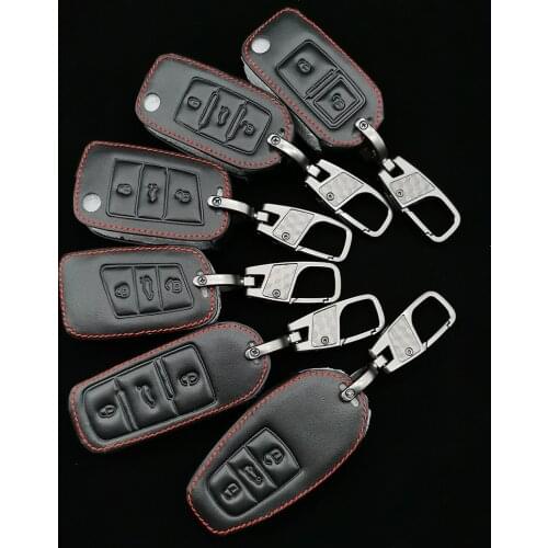 Leather Car Key Case For Vw Volkswagen Polo Golf Passat Beetle Caddy T5 Up Eos Tiguan Skoda A5 Seat Leon Altea Flip Remote Cover