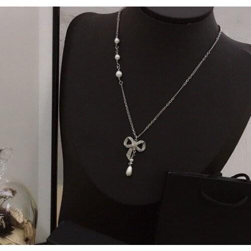 Fashion For Women vintage bowknot pearl design famous Brand Letter Name necklace party Jewelry