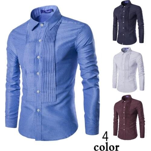 Mens Printed Dot Western Style Blouses Shirt Leisure Slim Fit Long Sleeve New H20