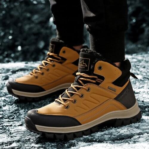 2020 Fashion Men Boots Non-slip Winter Work Shoes For Men Warm Waterproof Men Casual Shoes High Quality Warm Fur Plush Size 46