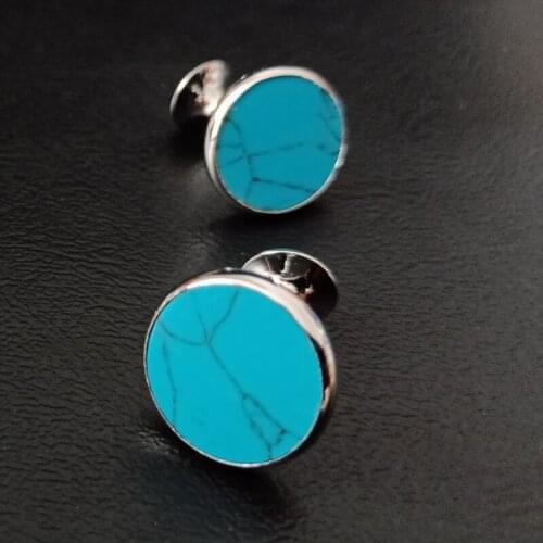 Novelty Luxury round Cufflinks for Mens Brand High Quality Blue shell Stone Cufflinks Shirt Cuff Links Suit accessories