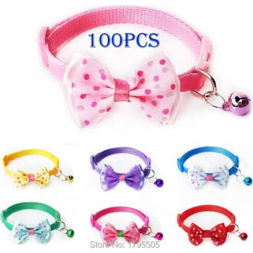 100pcs Puppy Dog Colorful butterfly Knot Decoration ID Collar Cat Neck Strap Necklace Pet Chain for Pets Chihuahua Teddy Drop