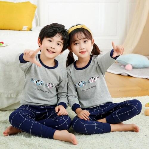 Boys Girls Clothes Children Cute Pajamas Cotton Long Sleeve Pyjamas Kids Children Pijama Baby Sleepwear Clothing 4 6 8 10 12Year