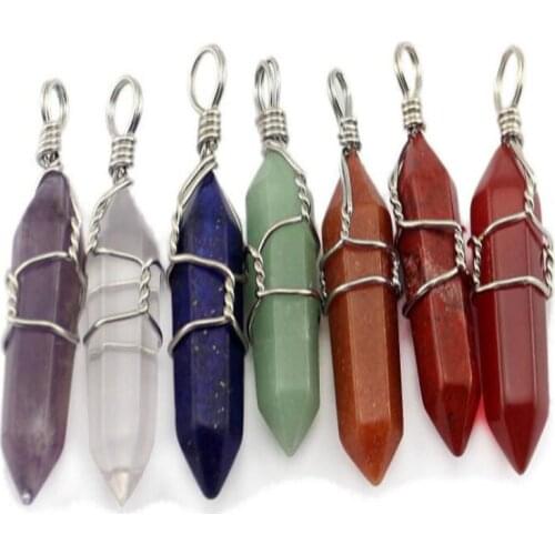 Selling Pendant Natural Stone Golden Sandstone Bullet Hexagon Point Pendulum Column Reiki Healing Chakra for Making Jewelry