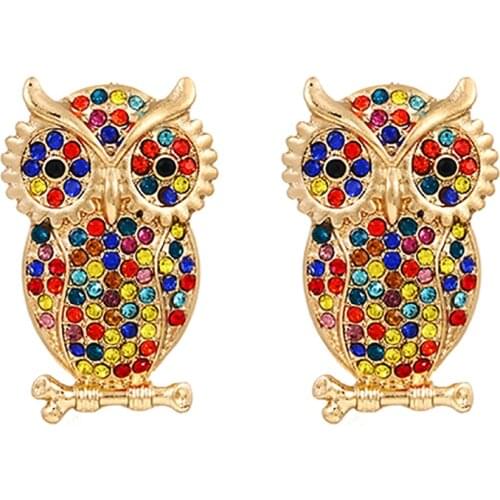 ZHINI Luxury Charming Color Crystal Dangle Drop Earrings for Women Boho Gothic Owls Long Earring Statement Animal Jewelry Gift
