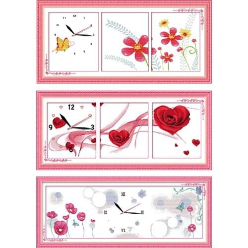 Stamped Cross Stitch Roses Clock 11CT 14CT Printed Thread Craft Accessories Embroidery Needlework Kit Counted Patterns Decor Set