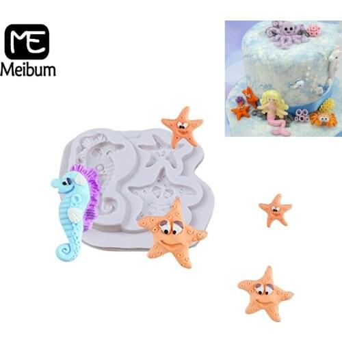 Meibum Ocean Theme Silicone Mold DIY Seahorse Starfish Shape Cake Decorating Mould Fondant Chocolate Pastry Modle Baking Tools