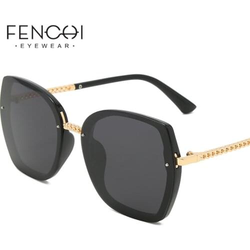 FENCHI Pink Polarized Sunglasses Women Brand 2020 Retro Gradual Chain Frame Sun Glasses Driving Eyewear Female Oculos De Sol