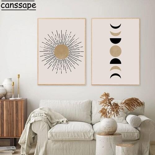 Mid Century Modern Sun Print Abstract Moon Wall Art Poster Beige Gallery Canvas Paintings Minimalist Wall Pictures Home Decor