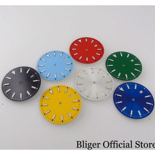 BLIGER fit NH35A 33.5mm Sterile Watch Dial Face Black/Blue/Red/Orange/Silver Date Window Luminous Index